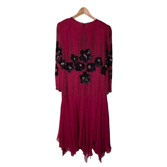 Rare Vintage 80’s Oleg Cassini Sequin Beaded Red & Black Drop Waist Dress - Picture 1 of 10